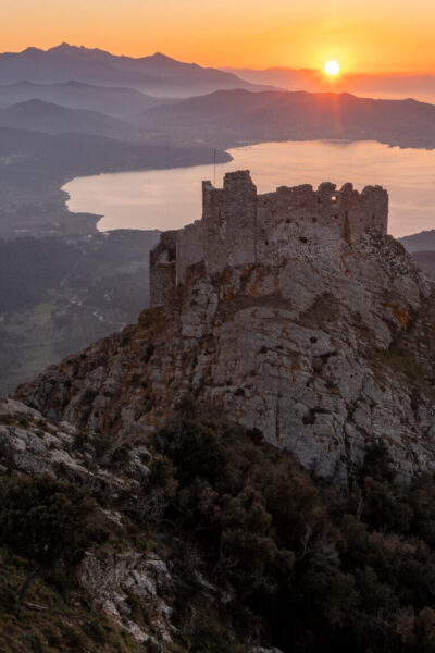 The Volterraio Fortress at sunset
